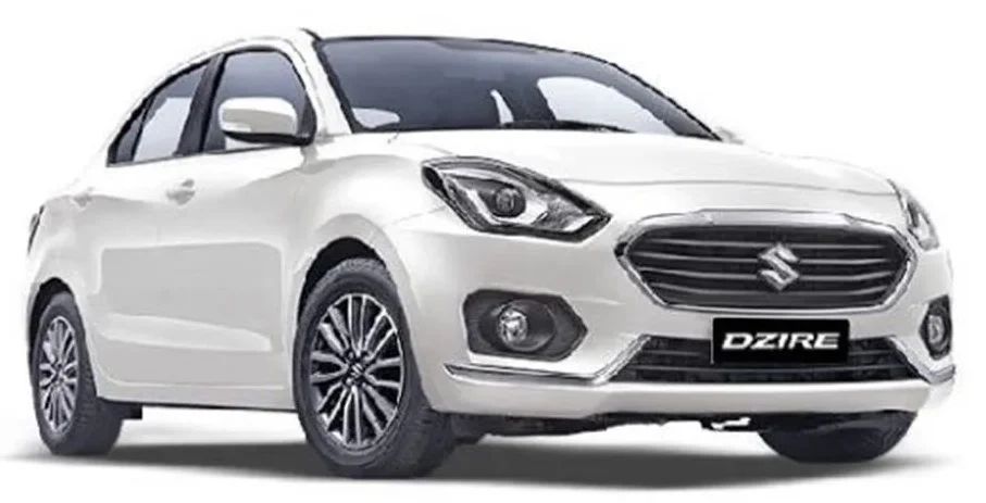 Text: Swift Dzire sedan cab for hire in Ahmedabad – taxi service at Rs 12 per km