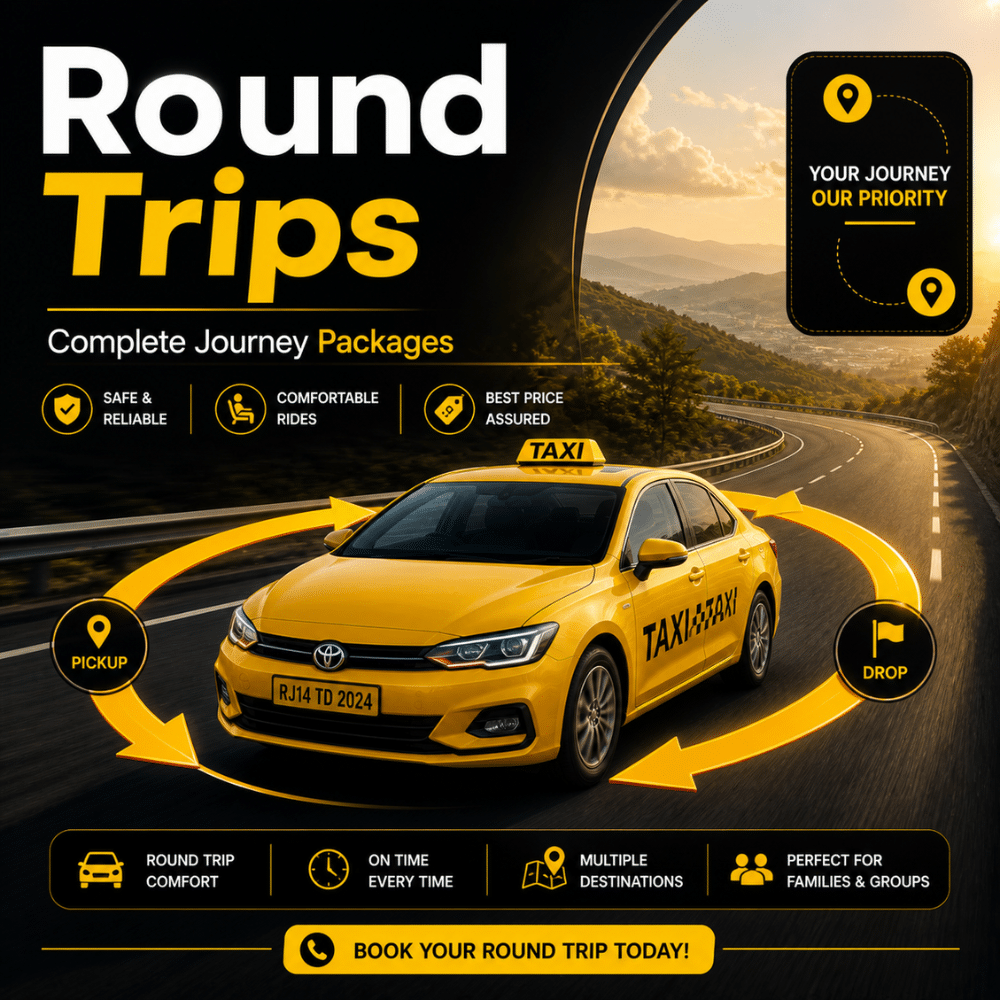 Round trip cab hire in Ahmedabad and Jaipur for family and business travel